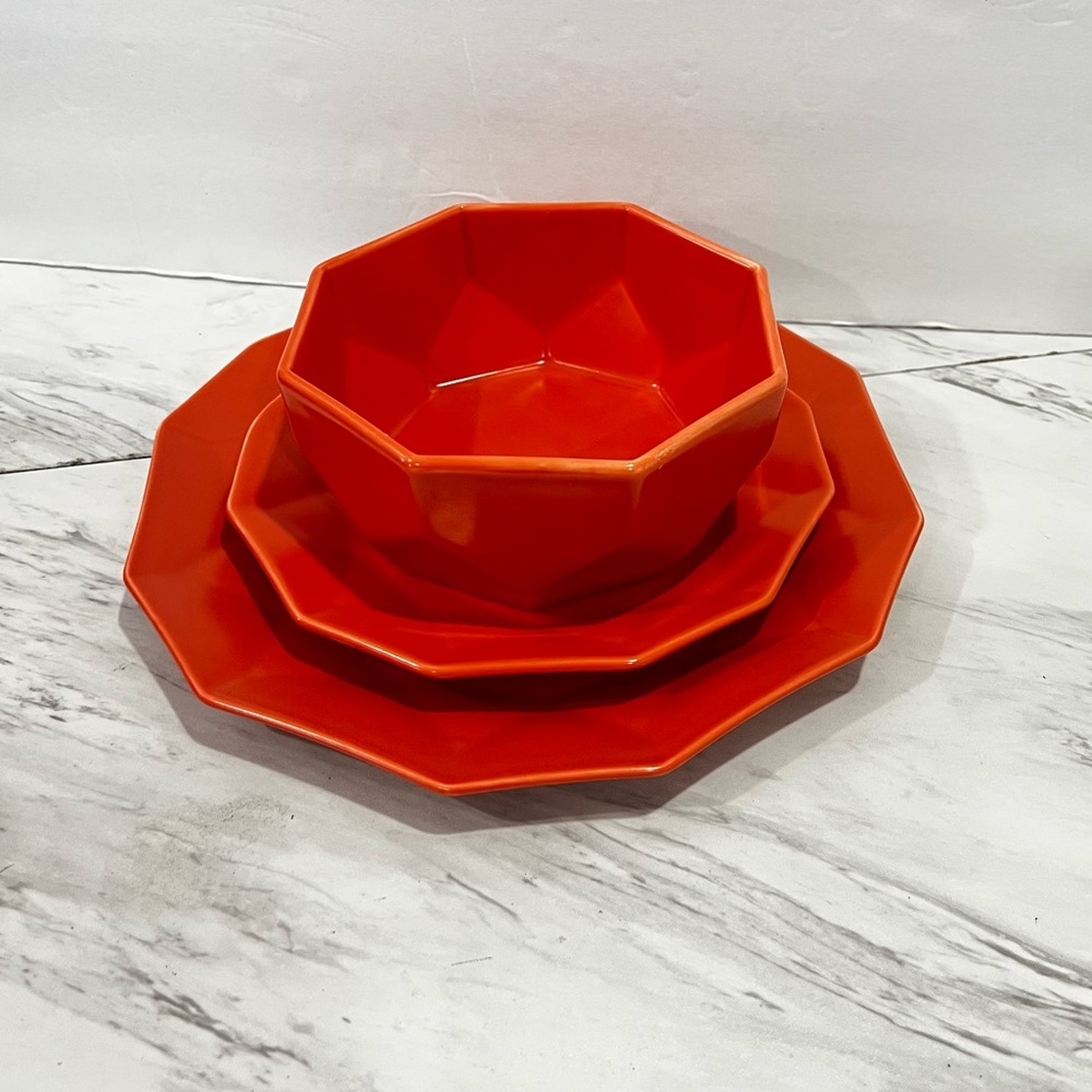 Stone + Lain Jamie Porcelain Dinnerware Set Orange Geometric 3-Piece Porcelain